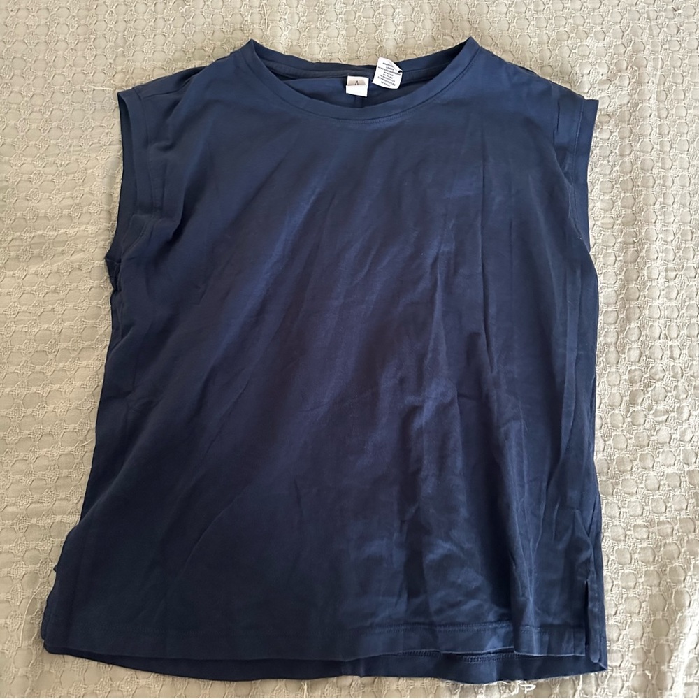Navy Blue Muscle Sleeveless Pima Cotton Top